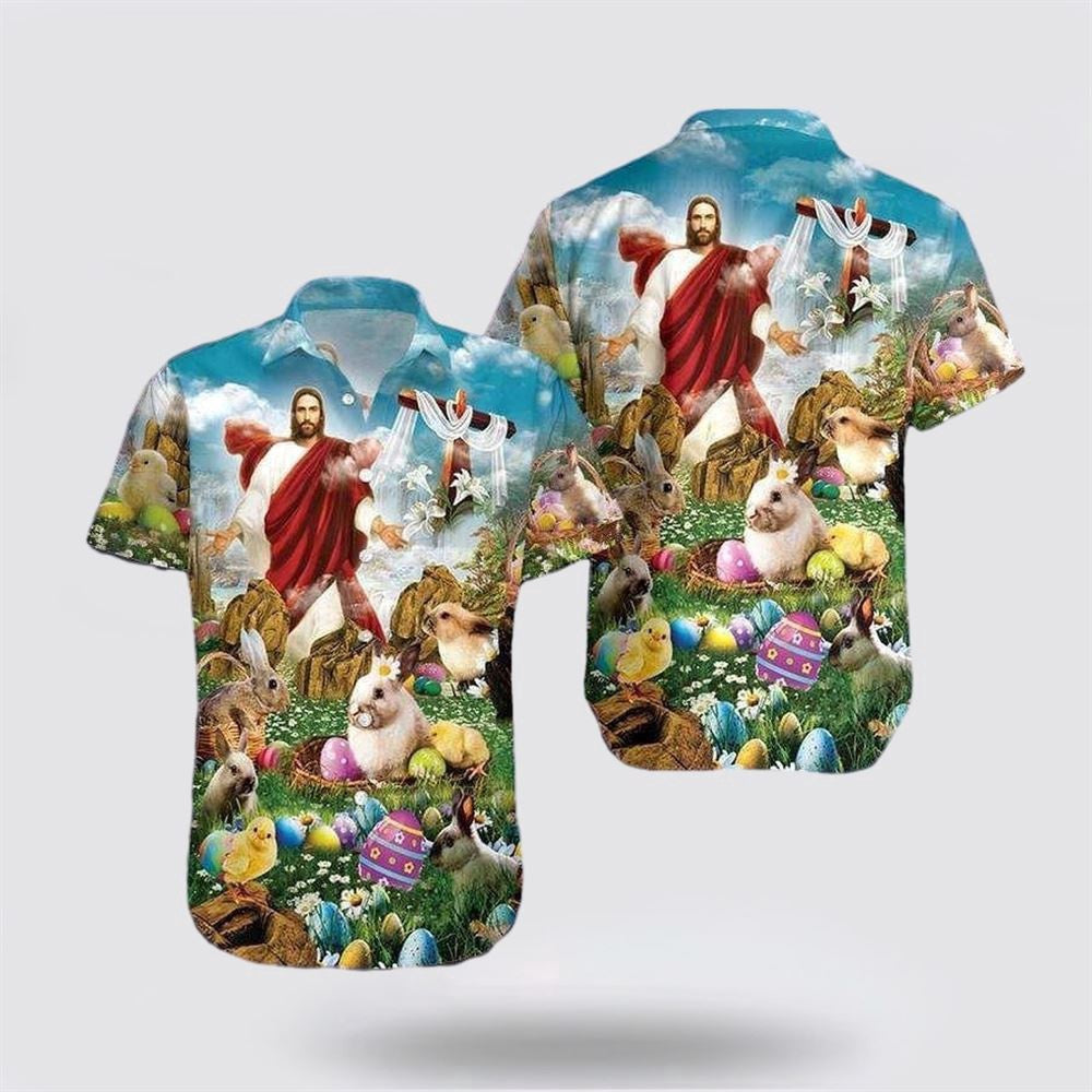 Christian Hawaiian Shirt, Happy Easter Jesus Is Risen Hawaiian Shirt, Christian Aloha Shirt