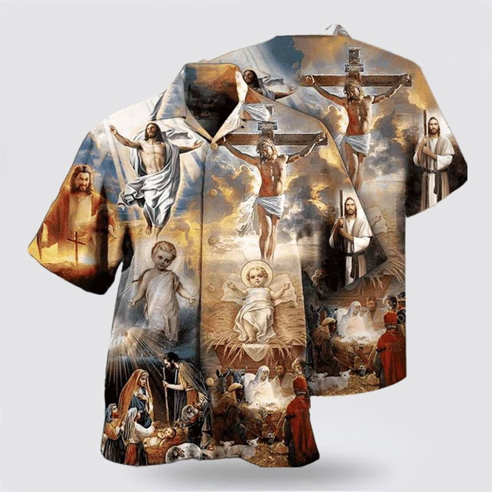 Christian Hawaiian Shirt, High Quality The Life Of Jesus Hawaii Shirt Hawaiian Shirt, Christian Aloha Shirt