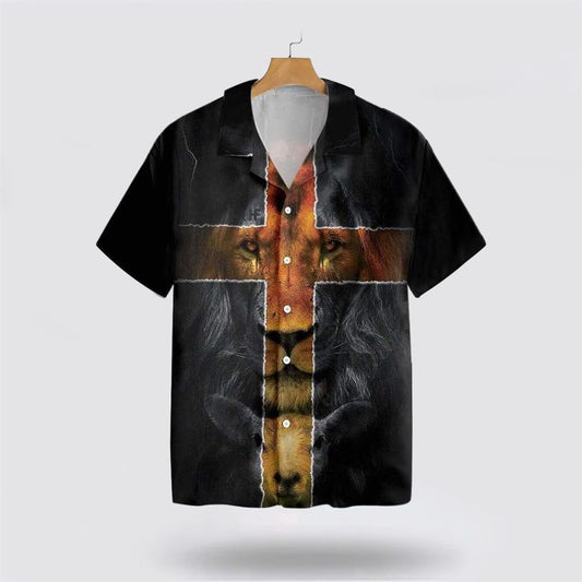 Christian Hawaiian Shirt, Jesus Amazing Lion And Lamb Christian Cross Hawaiian Shirt, Christian Aloha Shirt