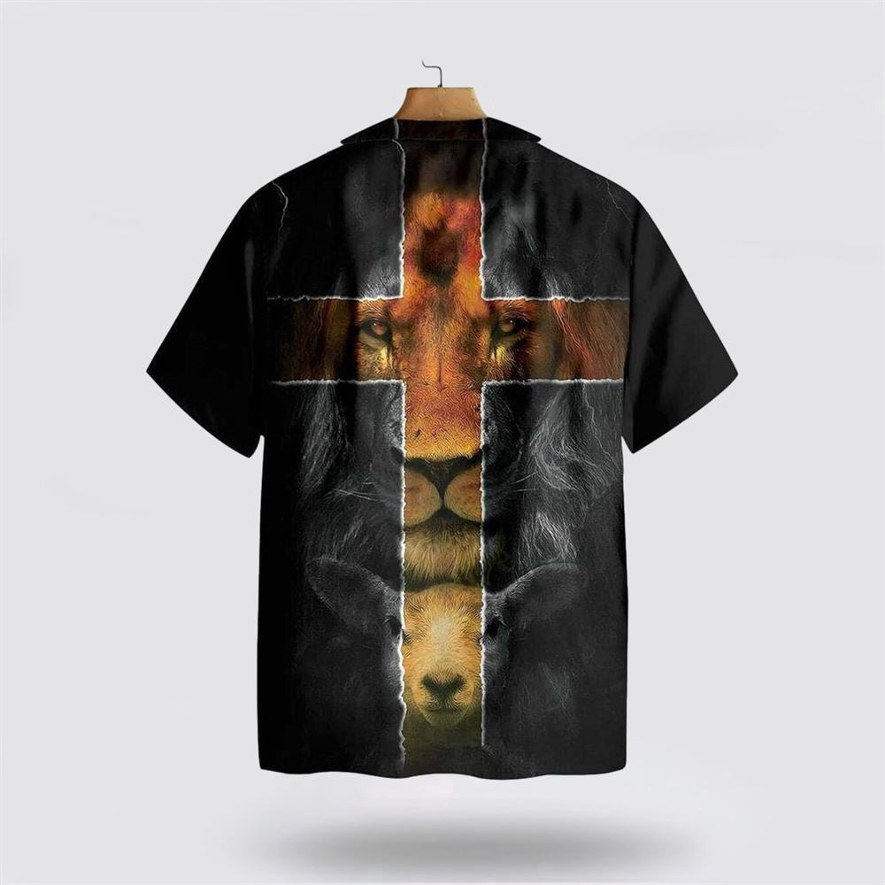 Christian Hawaiian Shirt, Jesus Amazing Lion And Lamb Christian Cross Hawaiian Shirt, Christian Aloha Shirt