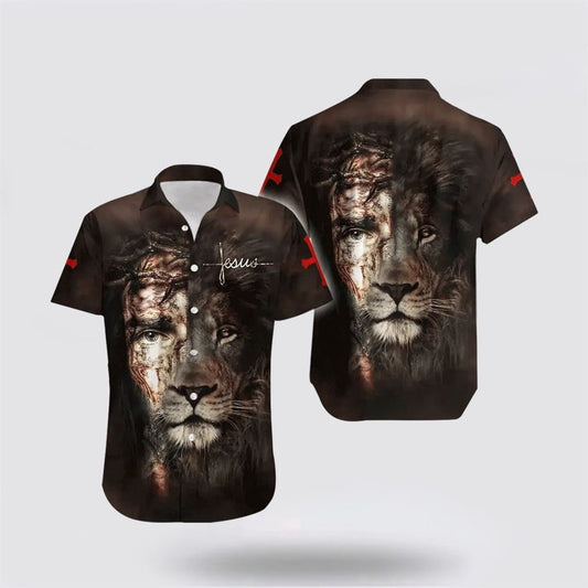 Christian Hawaiian Shirt, Jesus And Lion Gray Hawaiian Shirt, Christian Aloha Shirt