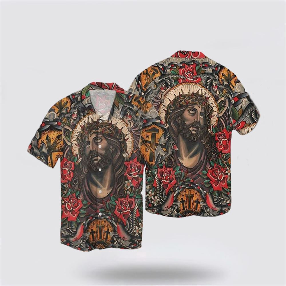 Christian Hawaiian Shirt, Jesus Art Vintage Hawaiian Shirt, Christian Aloha Shirt