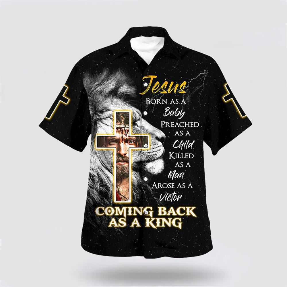 Christian Hawaiian Shirt, Jesus Born As A Baby Lion Cross Hawaiian Shirt, Christian Aloha Shirt