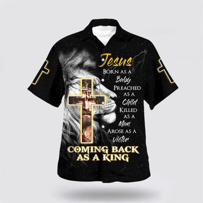 Christian Hawaiian Shirt, Jesus Born As A Baby Lion Cross Hawaiian Shirt, Christian Aloha Shirt