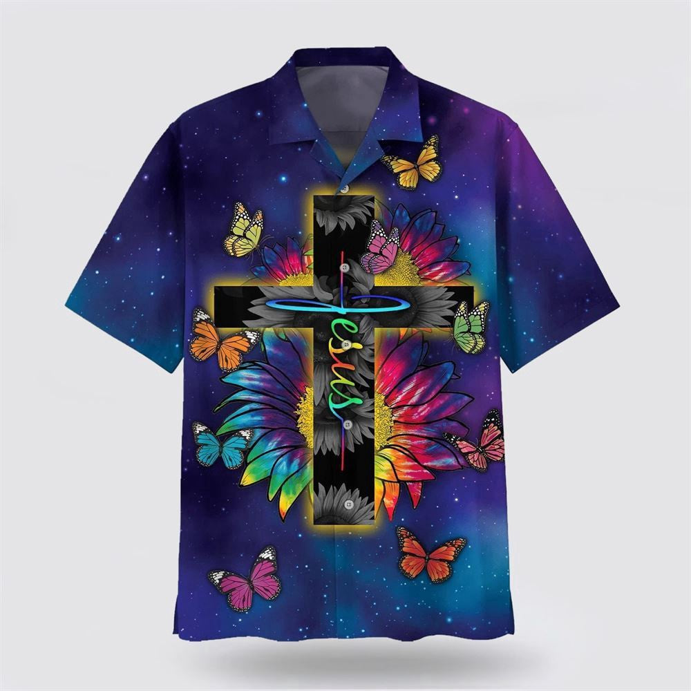 Christian Hawaiian Shirt, Jesus Butterfly Sunflower Hawaiian Shirt, Christian Aloha Shirt