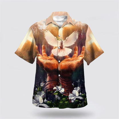 Christian Hawaiian Shirt, Jesus Christ Hand Hold Dove Hawaiian Shirt, Christian Aloha Shirt
