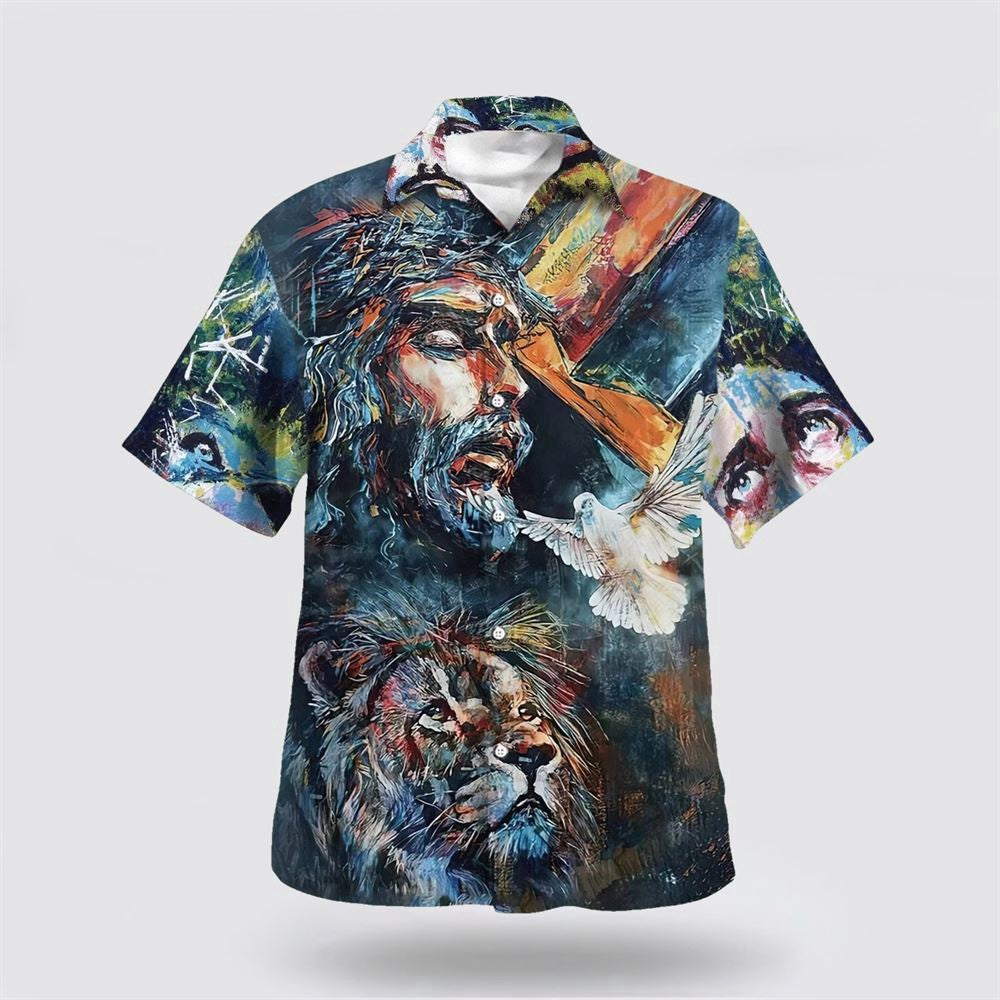Christian Hawaiian Shirt, Jesus Christ Lion And Dove Hawaiian Shirts For Men, Christian Aloha Shirt
