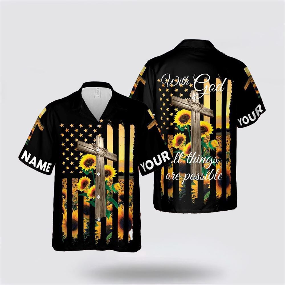 Christian Hawaiian Shirt, Jesus Cross Sunflower America Hawaiian Shirt, Christian Aloha Shirt