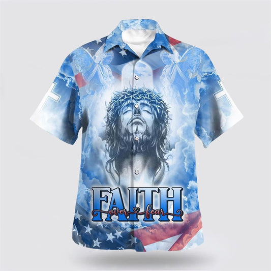 Christian Hawaiian Shirt, Jesus Faith Over Fear Hawaiian Shirts For Men, Christian Aloha Shirt