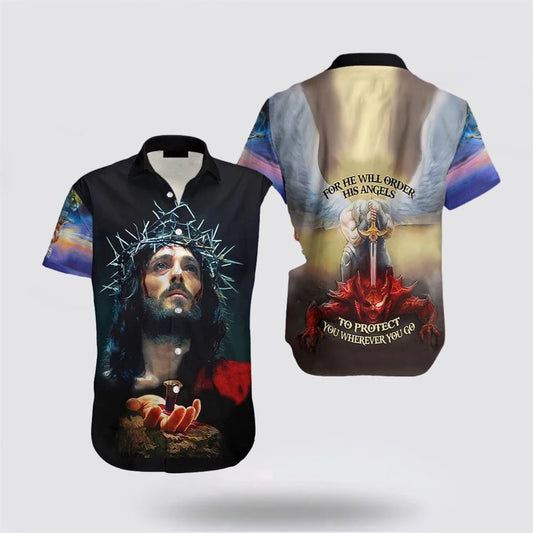 Christian Hawaiian Shirt, Jesus For He Will Order His Angle Hawaiian Shirt, Christian Aloha Shirt
