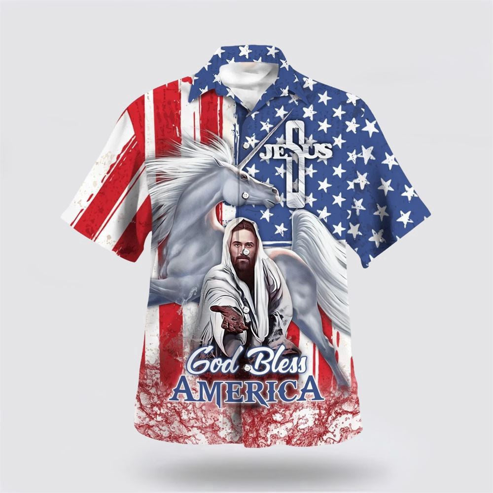 Christian Hawaiian Shirt, Jesus Horse God Bless America Hawaiian Shirt, Christian Aloha Shirt