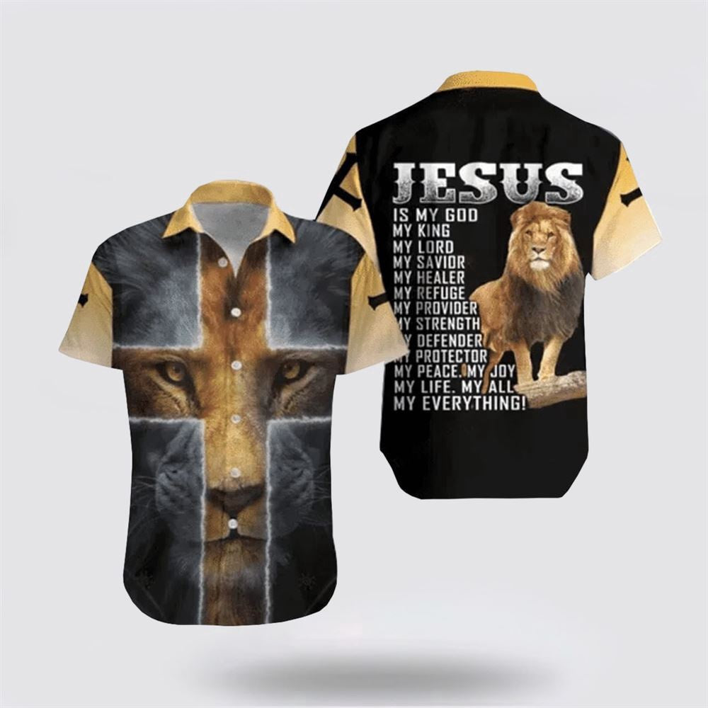 Christian Hawaiian Shirt, Jesus Is My Everything Jesus Hawaiian Shirt With Lion Hawaiian Shirt, Christian Aloha Shirt