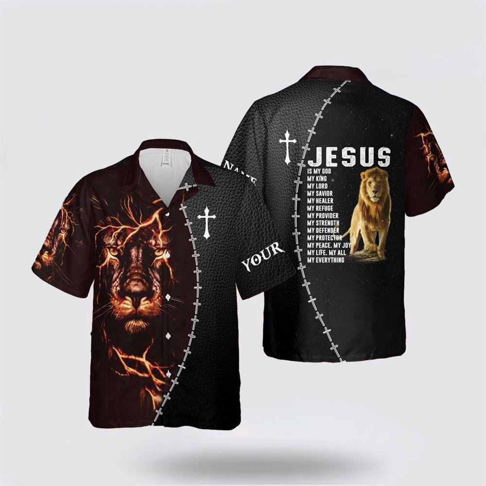 Christian Hawaiian Shirt, Jesus Is My God My King My Everything Custom Name Hawaiian Shirt, Christian Aloha Shirt