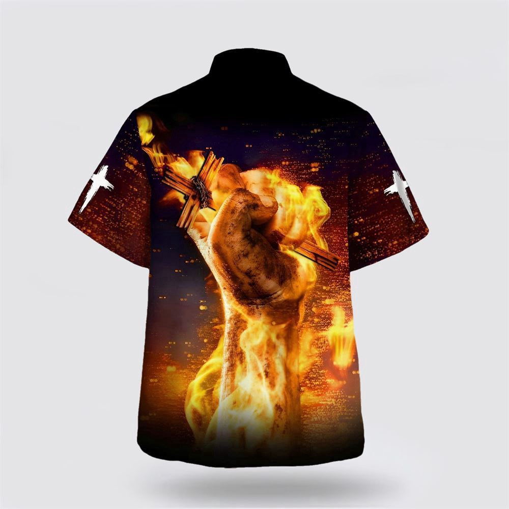Christian Hawaiian Shirt, Jesus Is My Power Hand Holding Fire Hawaiian Shirt, Christian Aloha Shirt