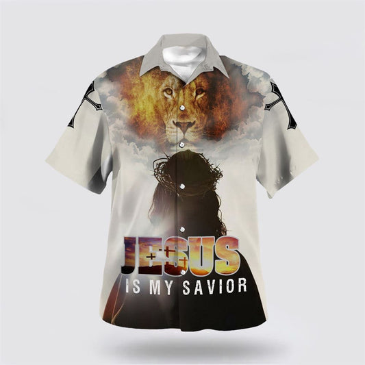Christian Hawaiian Shirt, Jesus Is My Savior Hawaiian Shirt, Jesus And The King Lion Hawaiian Shirts, Christian Aloha Shirt