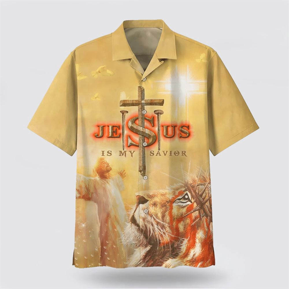 Christian Hawaiian Shirt, Jesus Is My Savior Hawaiian Shirt, Jesus Arms Wide Open Hawaiian Shirts, Christian Aloha Shirt