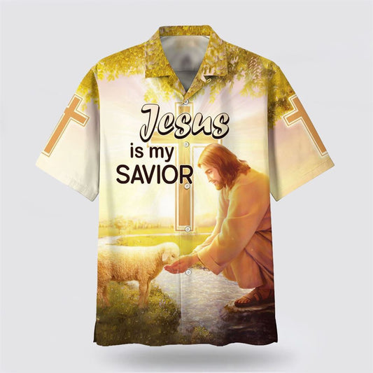 Christian Hawaiian Shirt, Jesus Is My Savior Hawaiian Shirt, Jesus Lamb Drinking Water Hawaiian Shirts, Christian Aloha Shirt