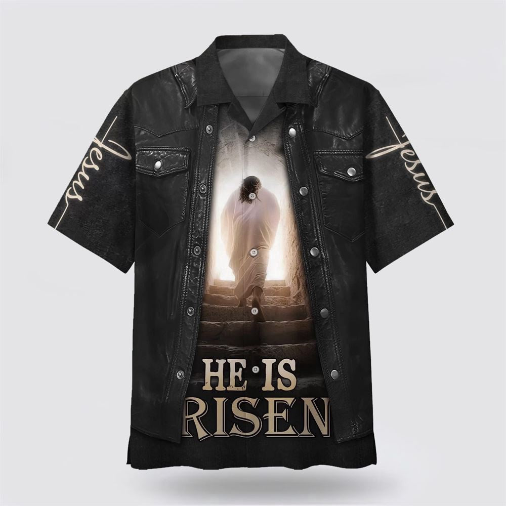 Christian Hawaiian Shirt, Jesus Leaving The Tomb Hawaiian Shirt, He Is Risen Hawaiian Shirts, Christian Aloha Shirt