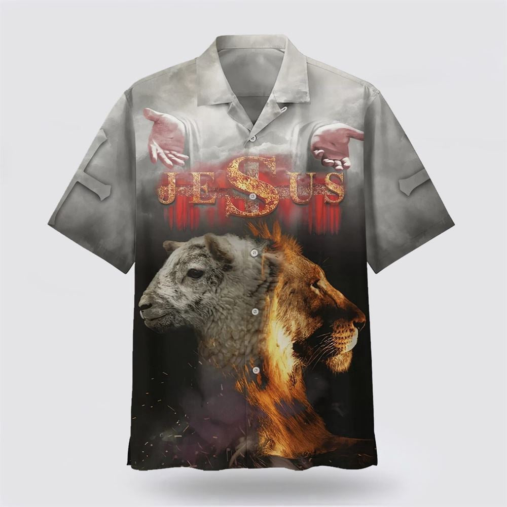 Christian Hawaiian Shirt, Jesus Lion And The Sheep Hawaiian Shirts, Christian Aloha Shirt