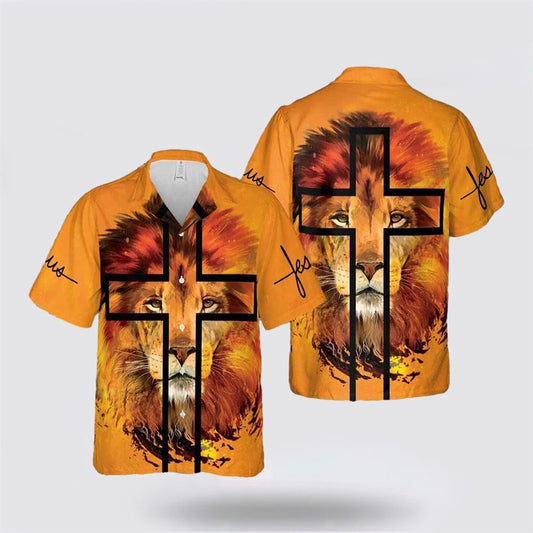 Christian Hawaiian Shirt, Jesus Lion Cross Portrait Hawaiian Shirt, Christian Aloha Shirt