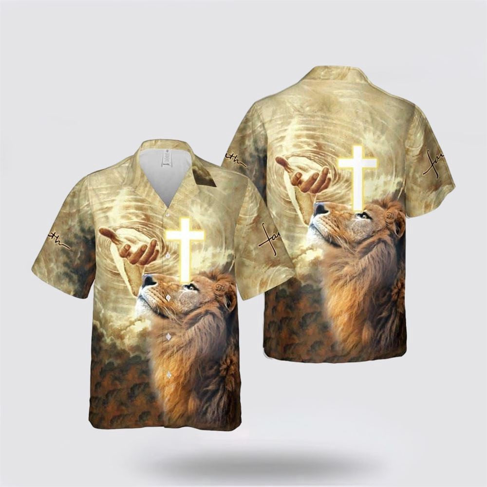 Christian Hawaiian Shirt, Jesus Lion Cross Religious Christian Cross Faith Hawaiian Shirt, Christian Aloha Shirt