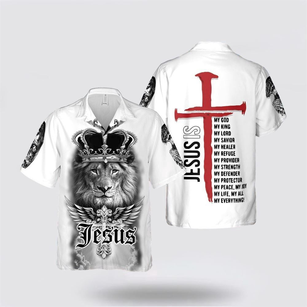 Christian Hawaiian Shirt, Jesus Lion Crown Jesus I My Everything Hawaiian Shirt, Christian Aloha Shirt