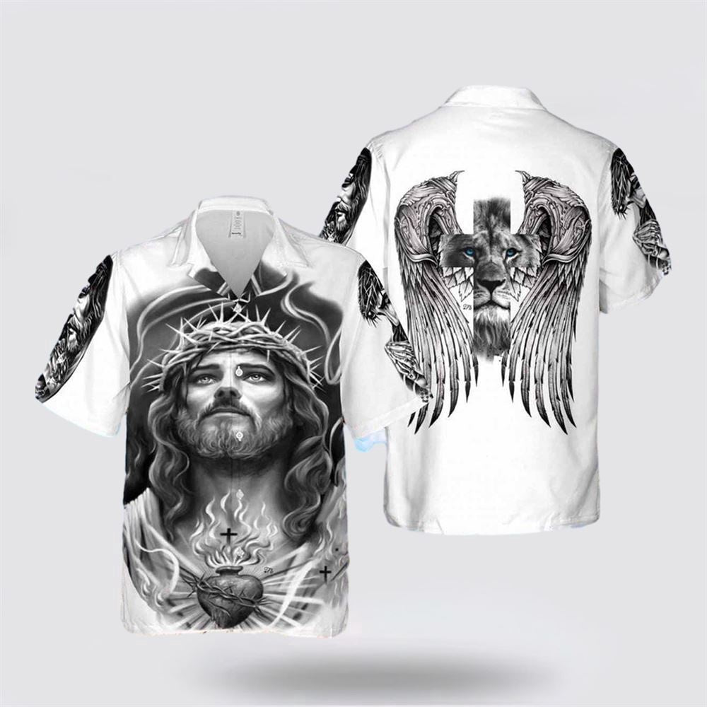 Christian Hawaiian Shirt, Jesus Lion Heart Wings Hawaiian Shirt, Christian Aloha Shirt