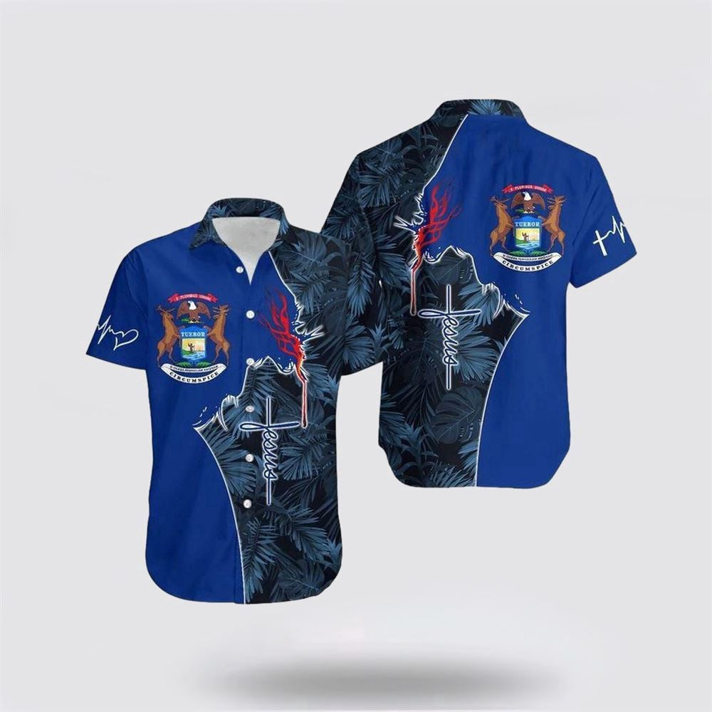Christian Hawaiian Shirt, Jesus Michigan Hawaiian Shirt, Christian Aloha Shirt