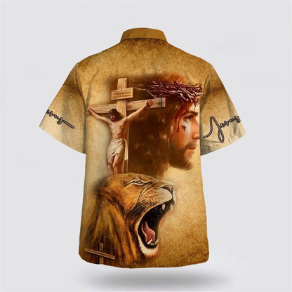 Christian Hawaiian Shirt, Jesus On The Cross Lion Of Judah Hawaiian Shirt, Christian Aloha Shirt