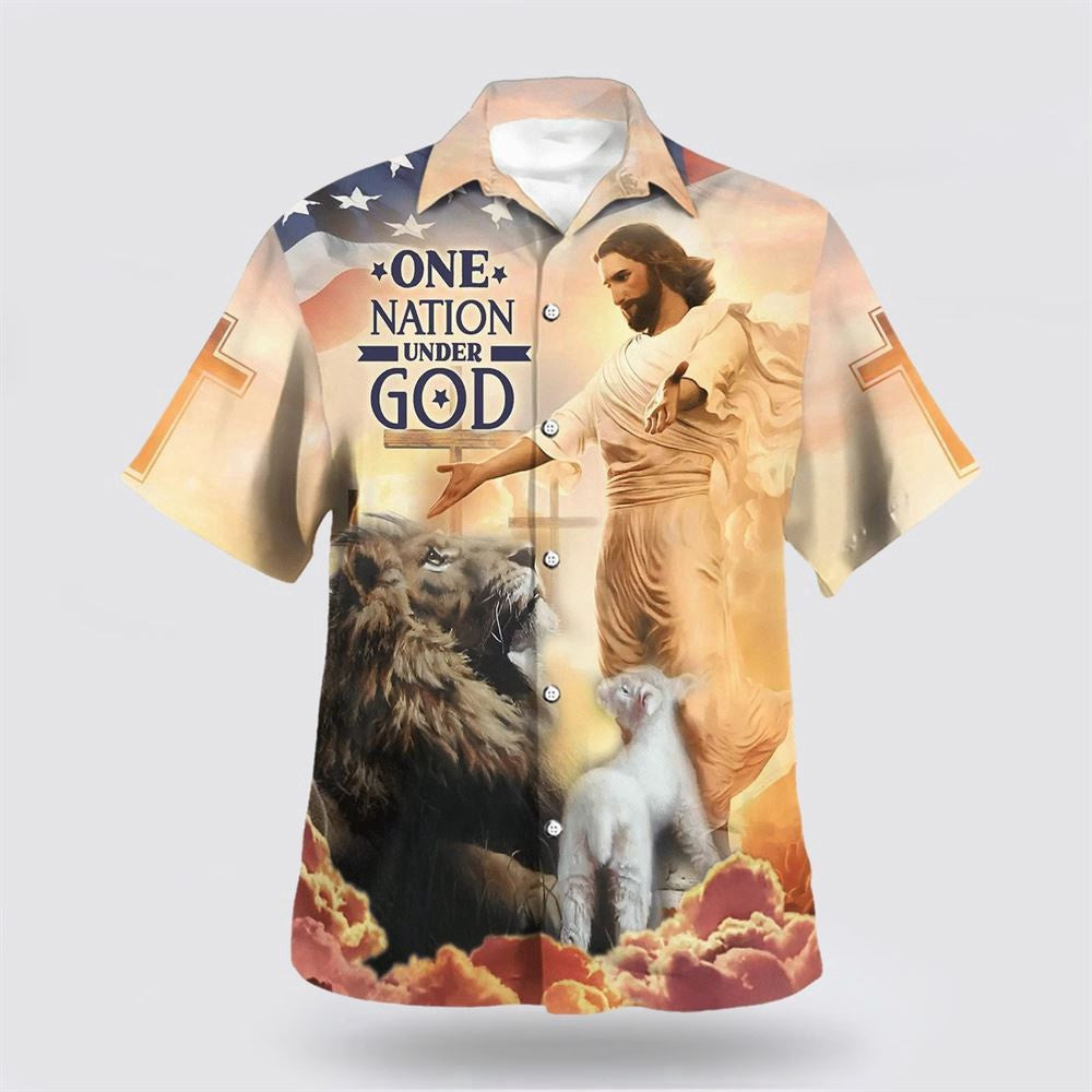 Christian Hawaiian Shirt, Jesus Open Arms One Nation Under God Hawaiian Shirts, Christian Aloha Shirt
