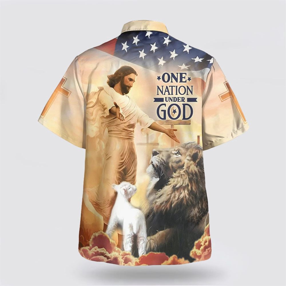 Christian Hawaiian Shirt, Jesus Open Arms One Nation Under God Hawaiian Shirts, Christian Aloha Shirt