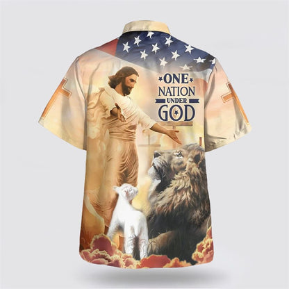 Christian Hawaiian Shirt, Jesus Open Arms One Nation Under God Hawaiian Shirts, Christian Aloha Shirt