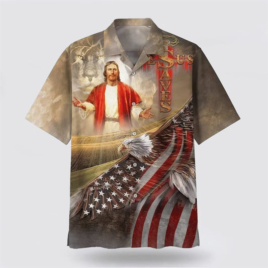 Christian Hawaiian Shirt, Jesus Open Hand And The Lion Christian Jesus Saves, Christian Aloha Shirt