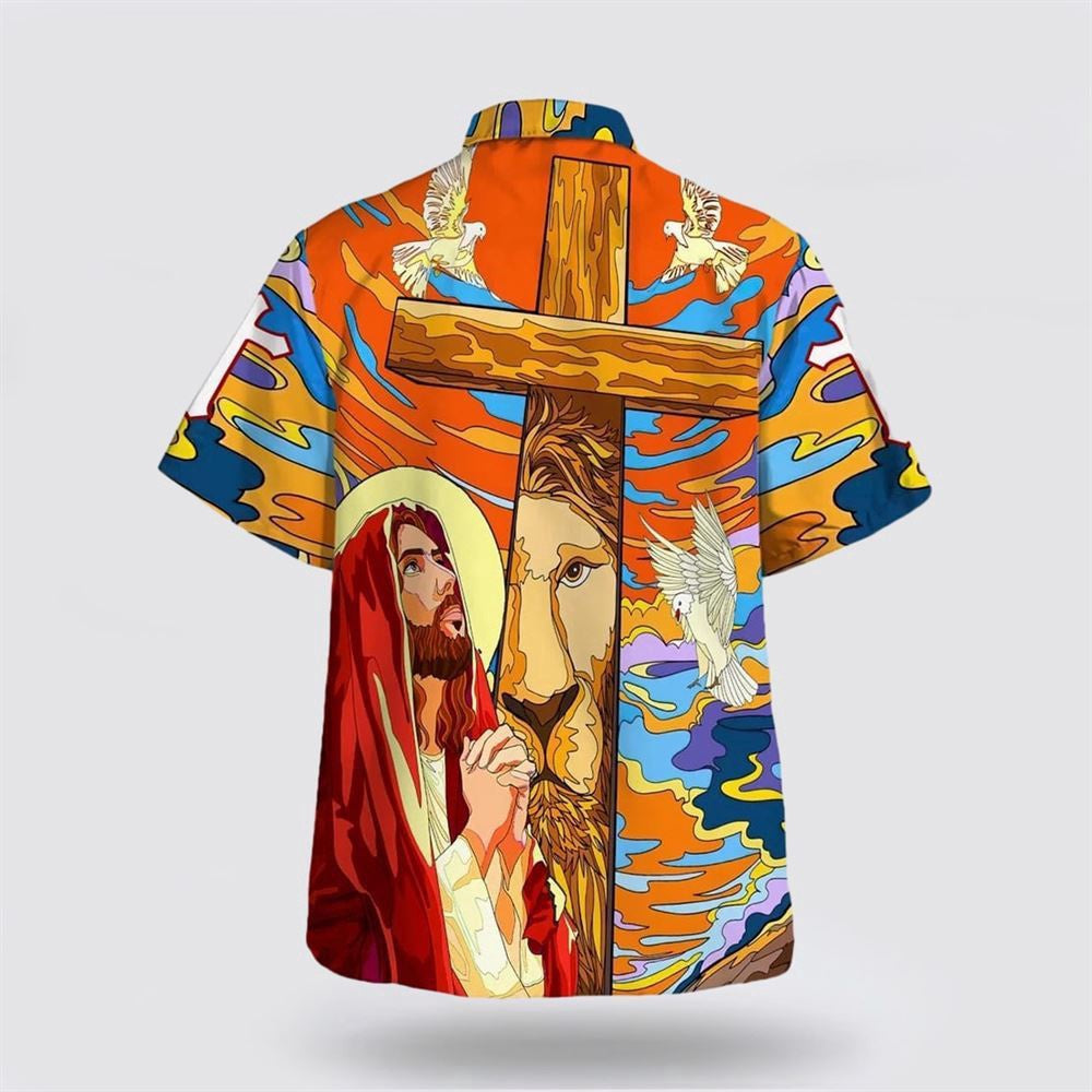 Christian Hawaiian Shirt, Jesus Prayer Lion Cross 1 Hawaiian Shirts, Christian Aloha Shirt