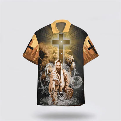 Christian Hawaiian Shirt, Jesus Stretched Out His Hand Hawaiian Shirt, Jesus My God My King Lion Orange Hawaiian Shirt, Christian Aloha Shirt