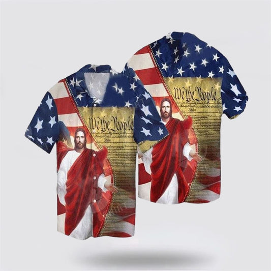 Christian Hawaiian Shirt, Jesus USA Flag We The People Christian 4th Of July Hawaiian Shirt, Christian Aloha Shirt