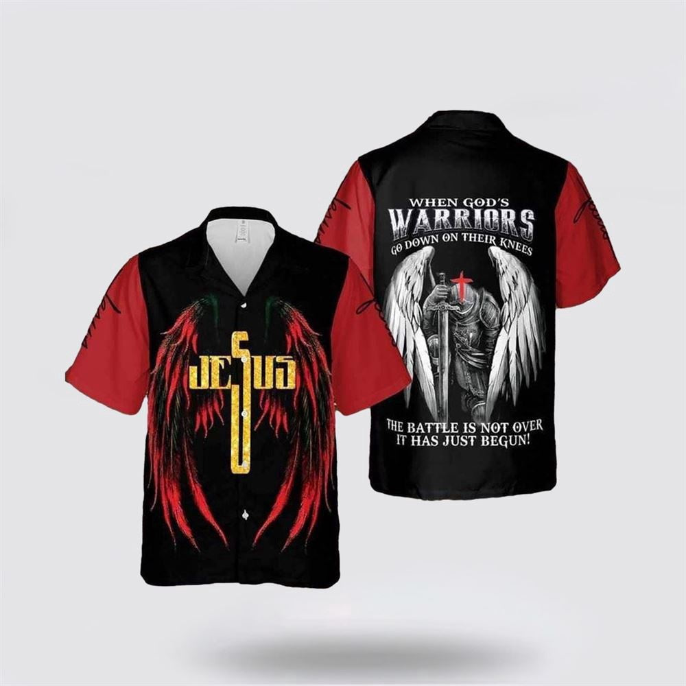 Christian Hawaiian Shirt, Jesus Warrior Angel Wings Christian Knight Hawaiian Shirt, Christian Aloha Shirt