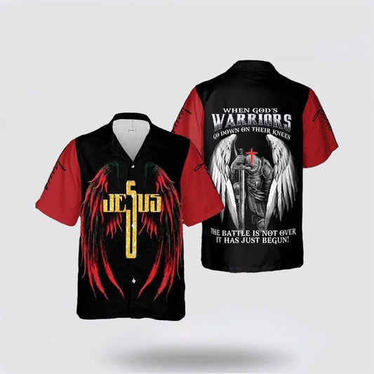 Christian Hawaiian Shirt, Jesus Warrior Angel Wings Christian Knight Hawaiian Shirt, Christian Aloha Shirt