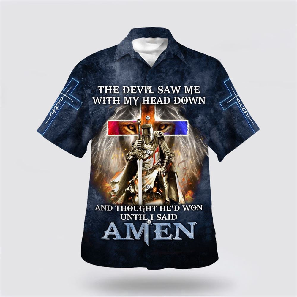 Christian Hawaiian Shirt, Knight Templar The Devil Saw Me With My Head Down Lion Hawaiian Shirt, Christian Aloha Shirt