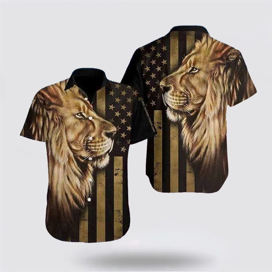 Christian Hawaiian Shirt, Lion American Flag Hawaiian Shirt, Christian Aloha Shirt