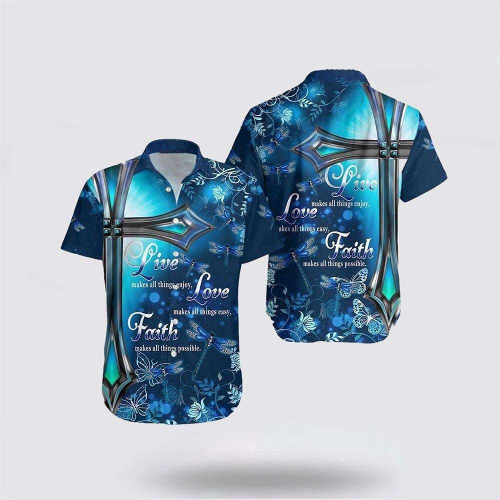 Christian Hawaiian Shirt, Live Love Faith Dragonfly Love Jesus Hawaiian Shirt, Christian Aloha Shirt