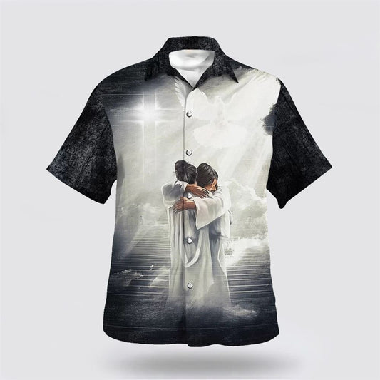 Christian Hawaiian Shirt, Man Hugging Jesus In Heaven Hawaiian Shirts, Christian Aloha Shirt