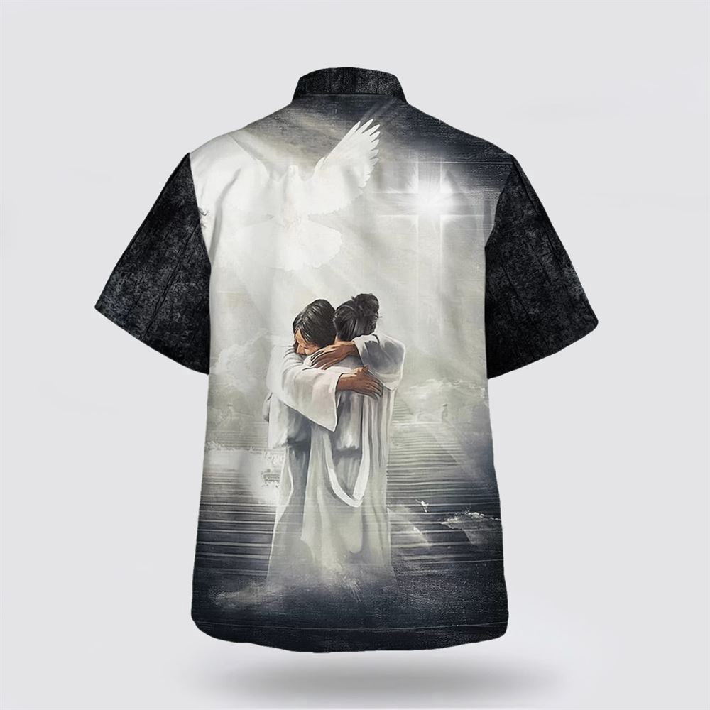 Christian Hawaiian Shirt, Man Hugging Jesus In Heaven Hawaiian Shirts, Christian Aloha Shirt
