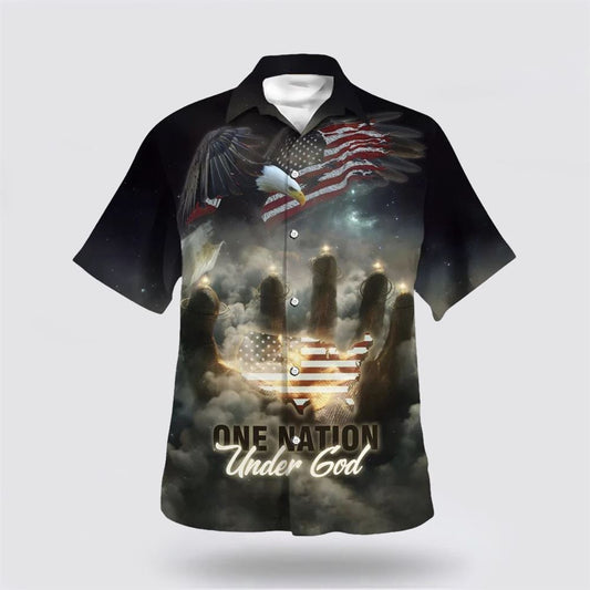 Christian Hawaiian Shirt, One Nation Under God American Flag With Jesus Cross Tee For Freedom Day Hawaiian Shirt, Christian Aloha Shirt