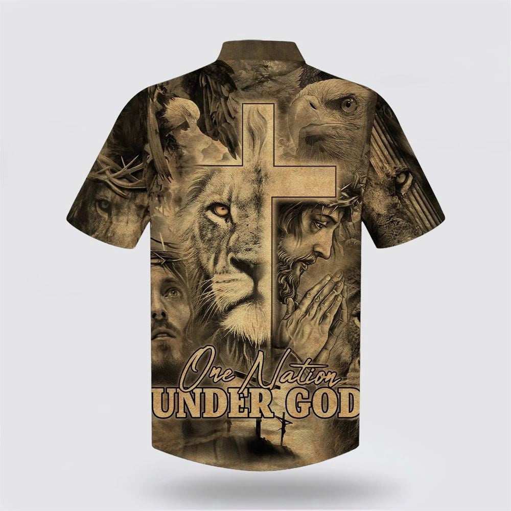 Christian Hawaiian Shirt, One Nation Under God Hawaiian Shirt For Men, Jesus And The Lion Of Judah Hawaiian Shirts, Christian Aloha Shirt