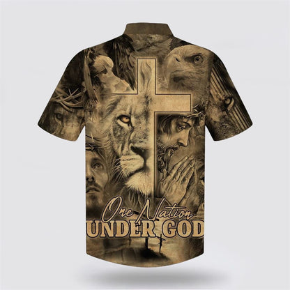 Christian Hawaiian Shirt, One Nation Under God Hawaiian Shirt For Men, Jesus And The Lion Of Judah Hawaiian Shirts, Christian Aloha Shirt