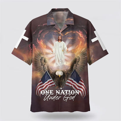 Christian Hawaiian Shirt, One Nation Under God Hawaiian Shirt, Jesus Arms Wide Open Hawaiian Shirts, Christian Aloha Shirt
