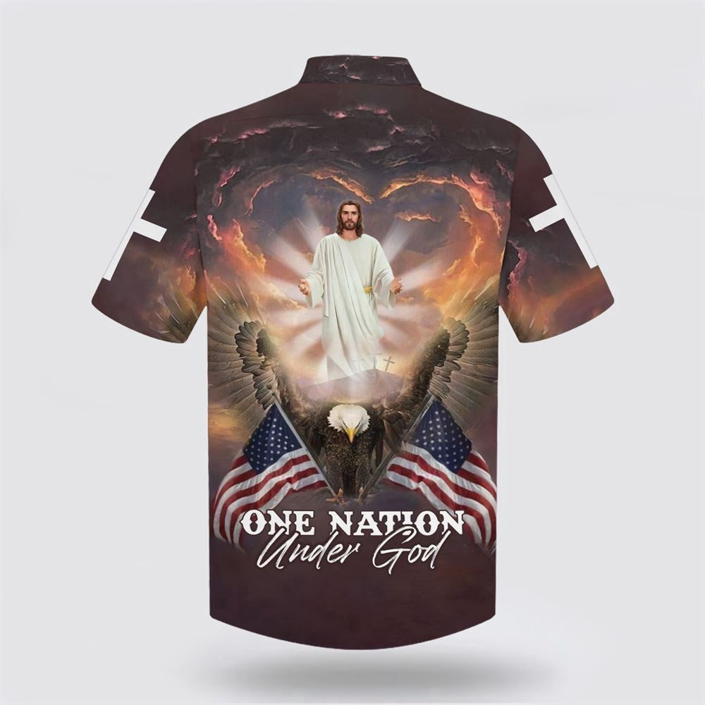 Christian Hawaiian Shirt, One Nation Under God Hawaiian Shirt, Jesus Arms Wide Open Hawaiian Shirts, Christian Aloha Shirt
