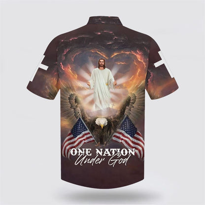Christian Hawaiian Shirt, One Nation Under God Hawaiian Shirt, Jesus Arms Wide Open Hawaiian Shirts, Christian Aloha Shirt
