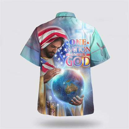 Christian Hawaiian Shirt, One Nation Under God Hawaiian Shirt, Jesus Holding Earth Hawaiian Shirts, Christian Aloha Shirt